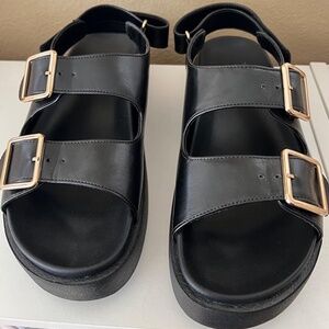 Black Platform Buckle Sandals with Gold Buckles (Old Navy)